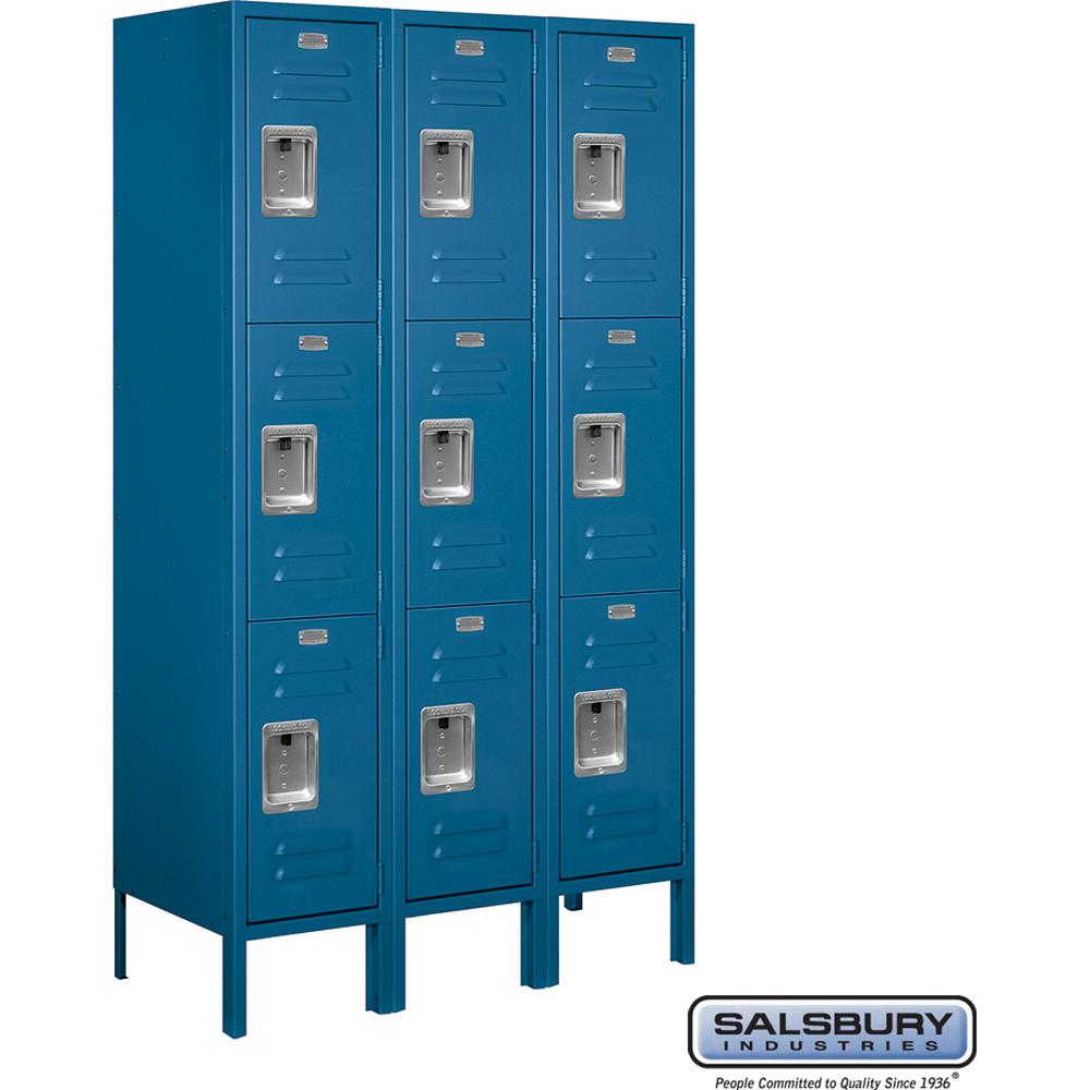 12" Wide Triple Tier Standard Metal Locker - 3 Wide - 5 Feet High - 15" Deep by Salsbury