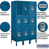 12" Wide Triple Tier Standard Metal Locker - 3 Wide - 5 Feet High - 15" Deep by Salsbury