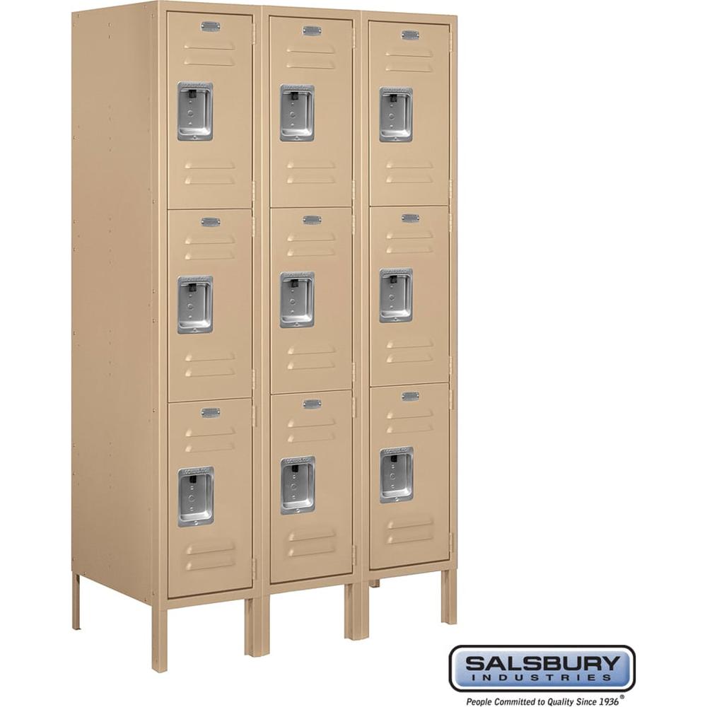 12" Wide Triple Tier Standard Metal Locker - 3 Wide - 5 Feet High - 18" Deep by Salsbury