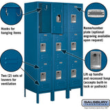 12" Wide Triple Tier Standard Metal Locker - 3 Wide - 5 Feet High - 18" Deep by Salsbury
