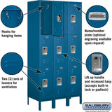 12" Wide Triple Tier Standard Metal Locker - 3 Wide - 6 Feet High - 18" Deep by Salsbury