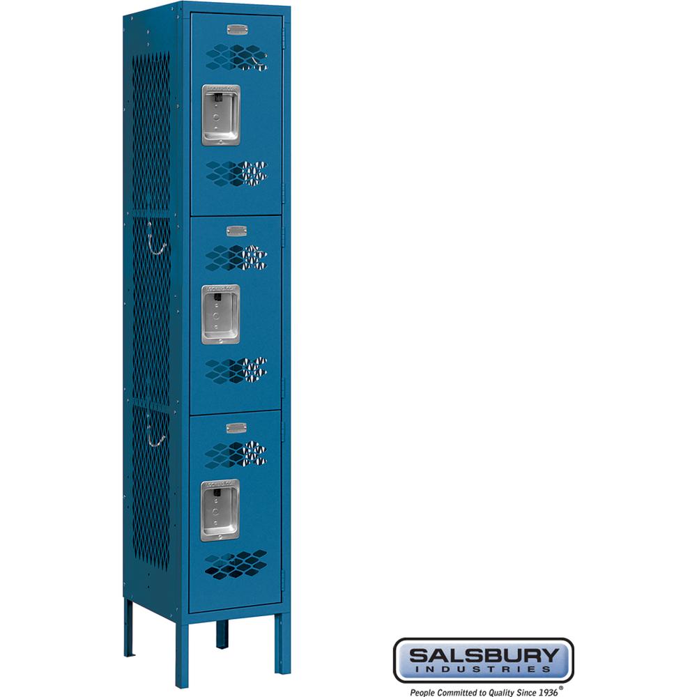 12" Wide Triple Tier Vented Metal Locker - 1 Wide - 5 Feet High - 12" Deep by Salsbury