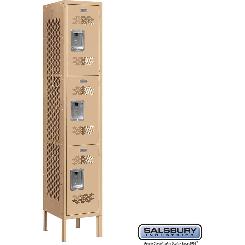 12" Wide Triple Tier Vented Metal Locker - 1 Wide - 5 Feet High - 12" Deep by Salsbury