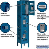 12" Wide Triple Tier Vented Metal Locker - 1 Wide - 5 Feet High - 12" Deep by Salsbury