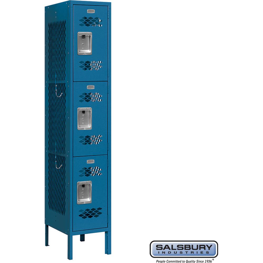 12" Wide Triple Tier Vented Metal Locker - 1 Wide - 5 Feet High - 15" Deep by Salsbury