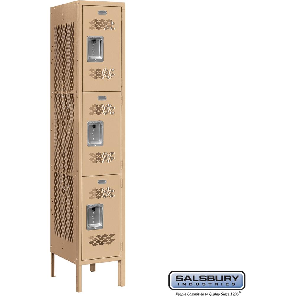 12" Wide Triple Tier Vented Metal Locker - 1 Wide - 5 Feet High - 15" Deep by Salsbury