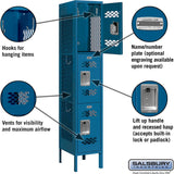 12" Wide Triple Tier Vented Metal Locker - 1 Wide - 5 Feet High - 15" Deep by Salsbury