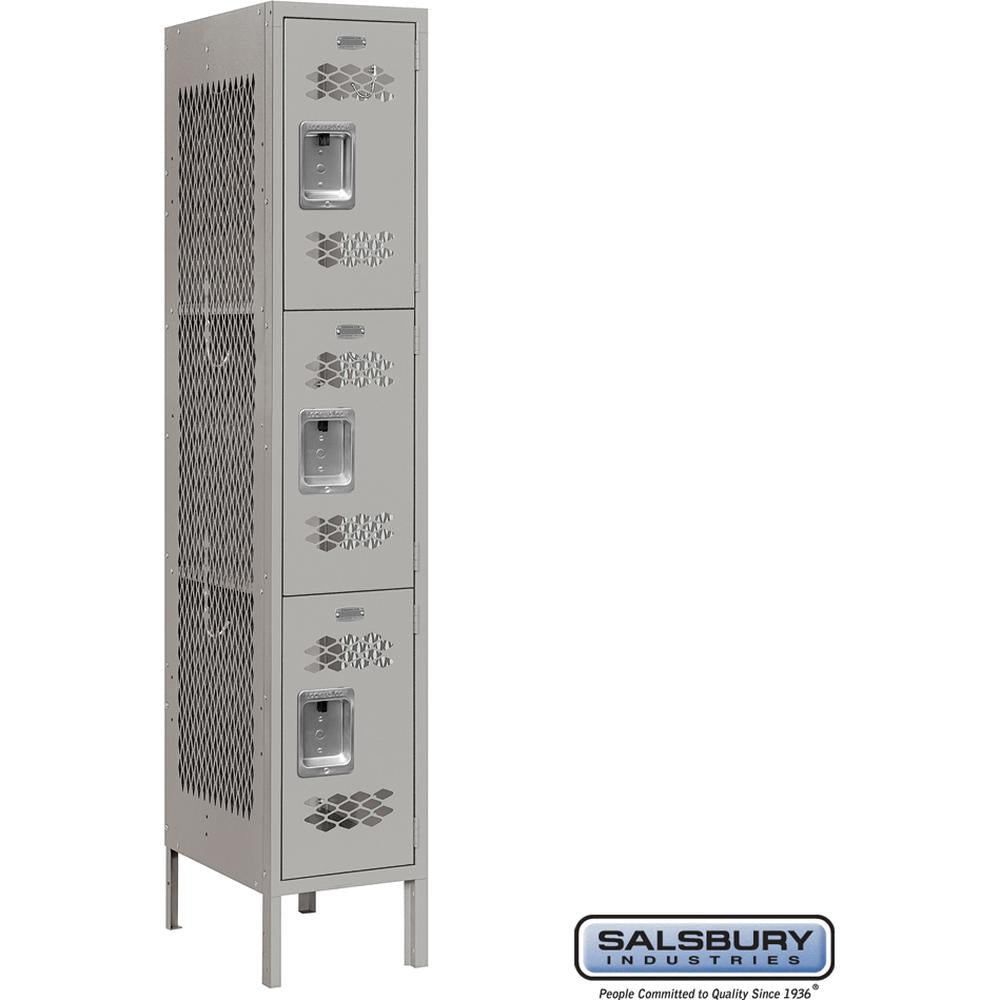 12" Wide Triple Tier Vented Metal Locker - 1 Wide - 5 Feet High - 18" Deep by Salsbury