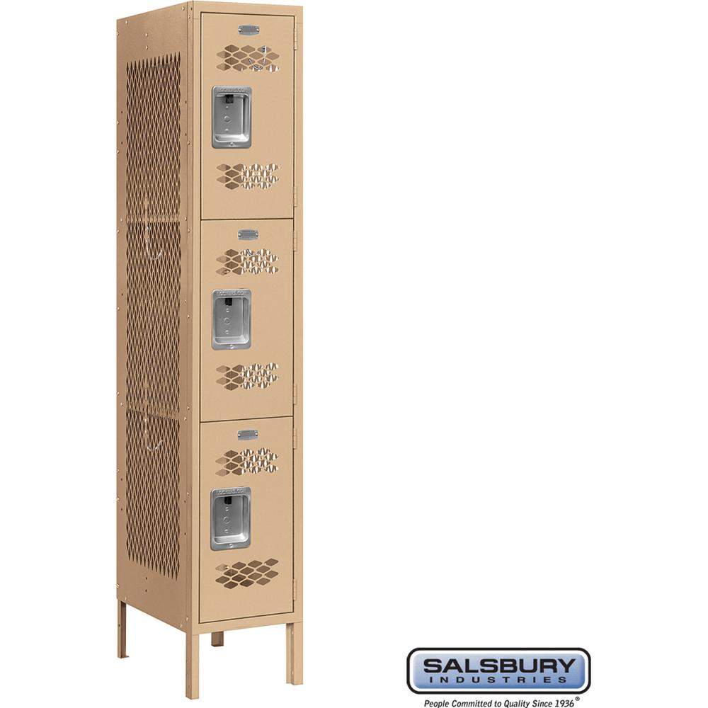12" Wide Triple Tier Vented Metal Locker - 1 Wide - 5 Feet High - 18" Deep by Salsbury