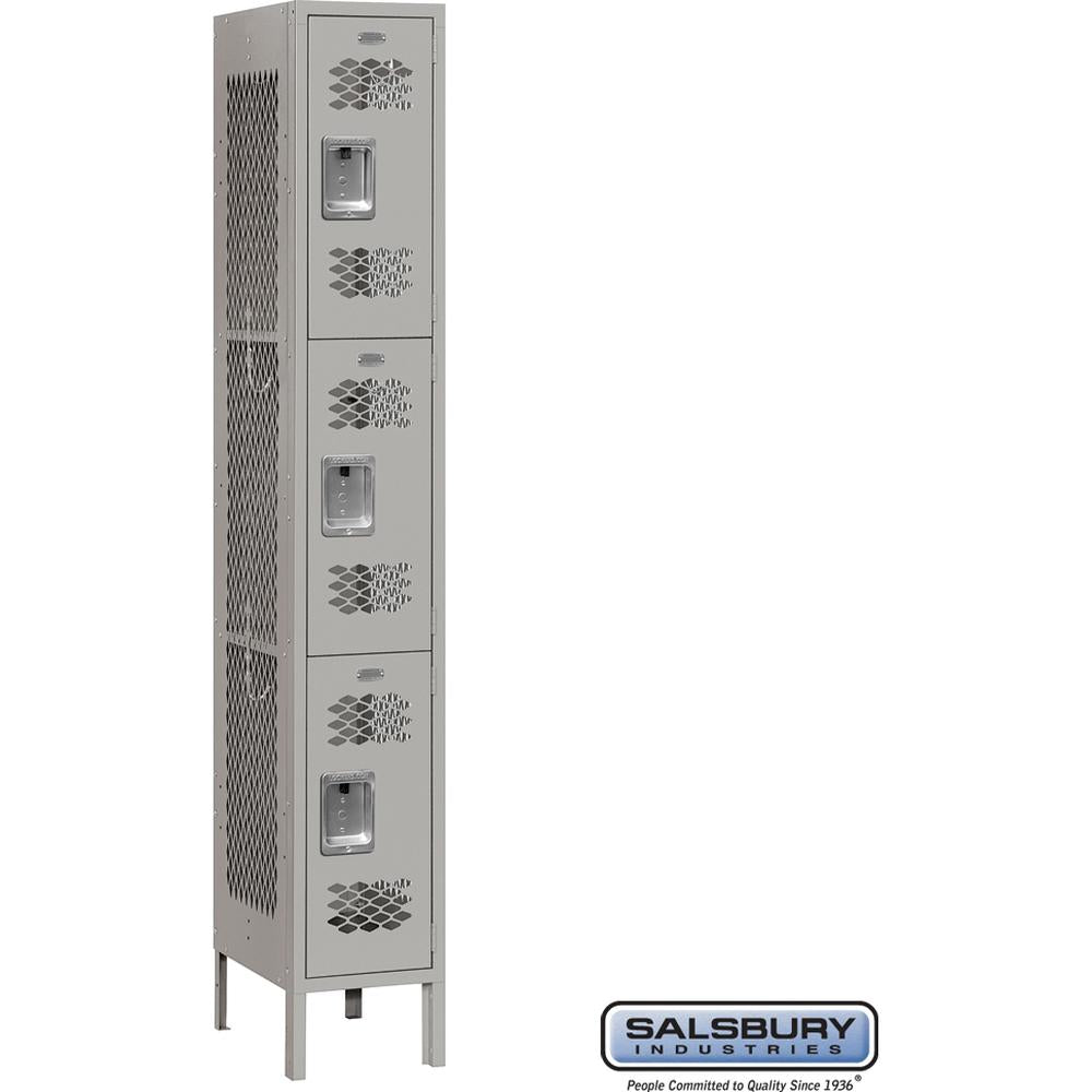 12" Wide Triple Tier Vented Metal Locker - 1 Wide - 6 Feet High - 12" Deep by Salsbury