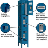 12" Wide Triple Tier Vented Metal Locker - 1 Wide - 6 Feet High - 12" Deep by Salsbury