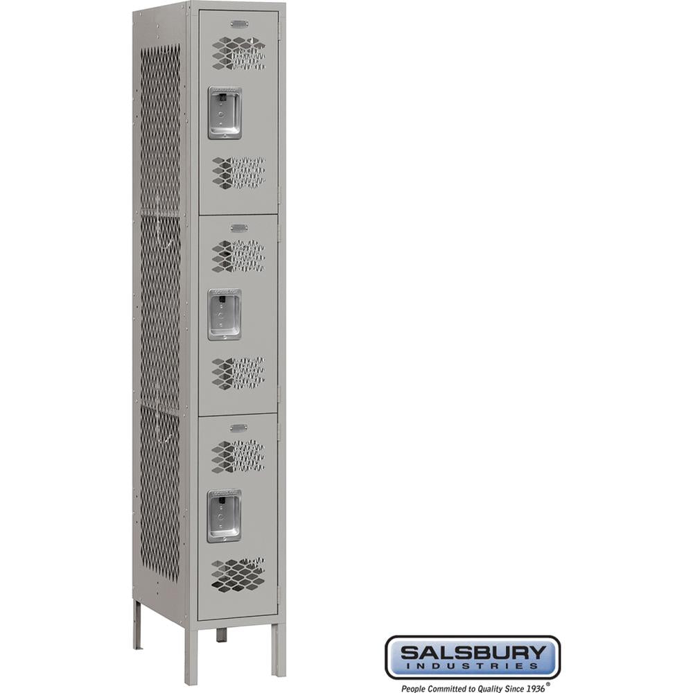 12" Wide Triple Tier Vented Metal Locker - 1 Wide - 6 Feet High - 15" Deep by Salsbury