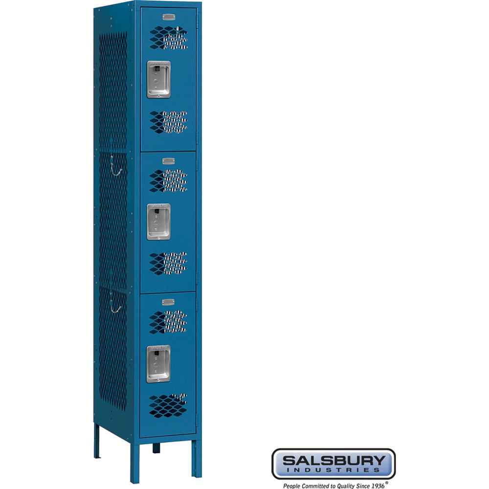 12" Wide Triple Tier Vented Metal Locker - 1 Wide - 6 Feet High - 15" Deep by Salsbury
