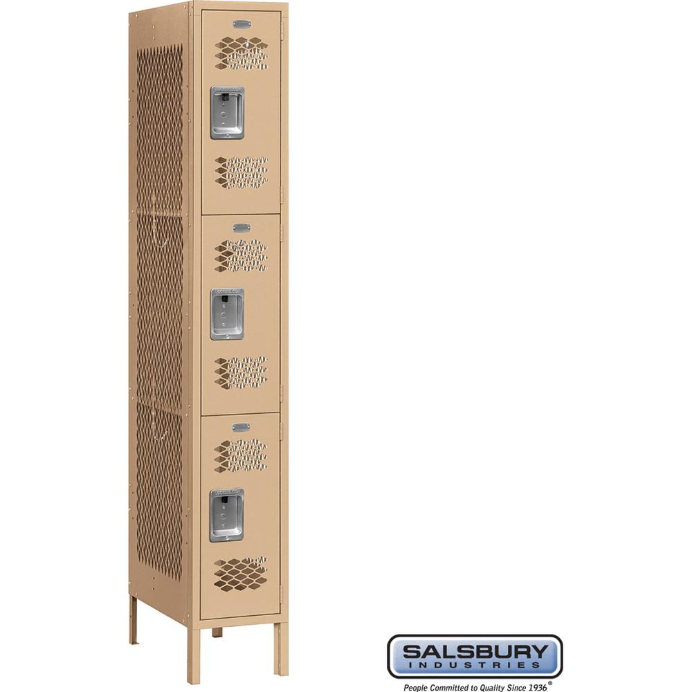 12" Wide Triple Tier Vented Metal Locker - 1 Wide - 6 Feet High - 18" Deep by Salsbury