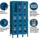 12" Wide Triple Tier Vented Metal Locker - 3 Wide - 6 Feet High - 12" Deep by Salsbury