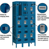12" Wide Triple Tier Vented Metal Locker - 3 Wide - 6 Feet High - 15" Deep by Salsbury
