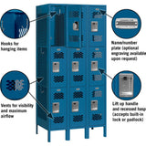 12" Wide Triple Tier Vented Metal Locker - 3 Wide - 6 Feet High - 18" Deep by Salsbury