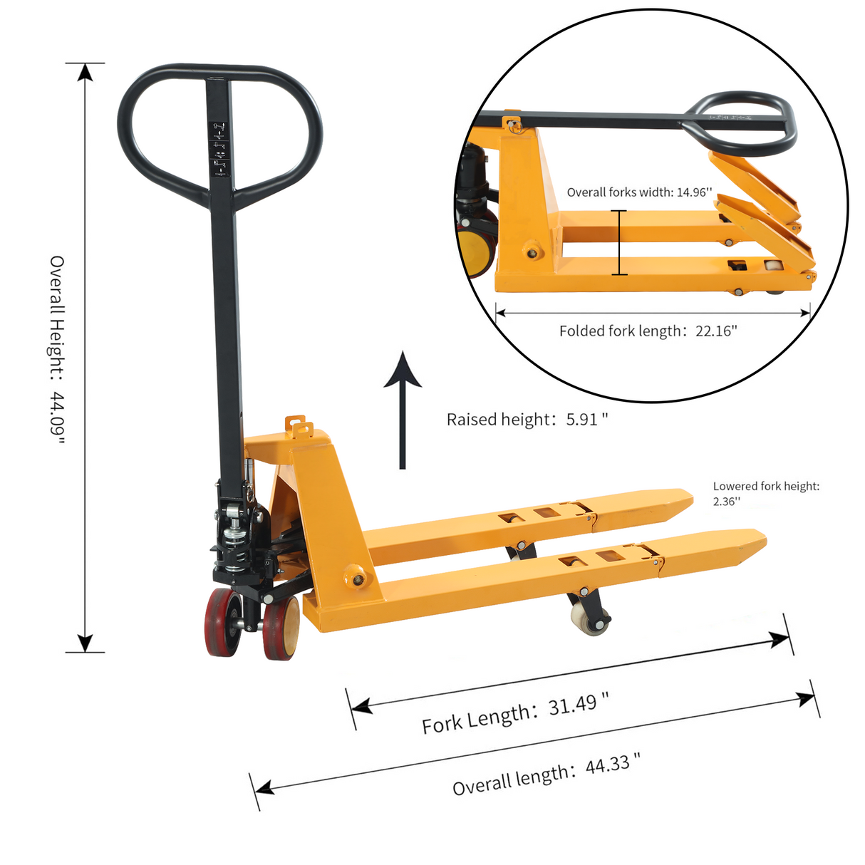 Apollolift Mini Manual Pallet Jack 2200lbs  31.5 x 15"Fork A-1033