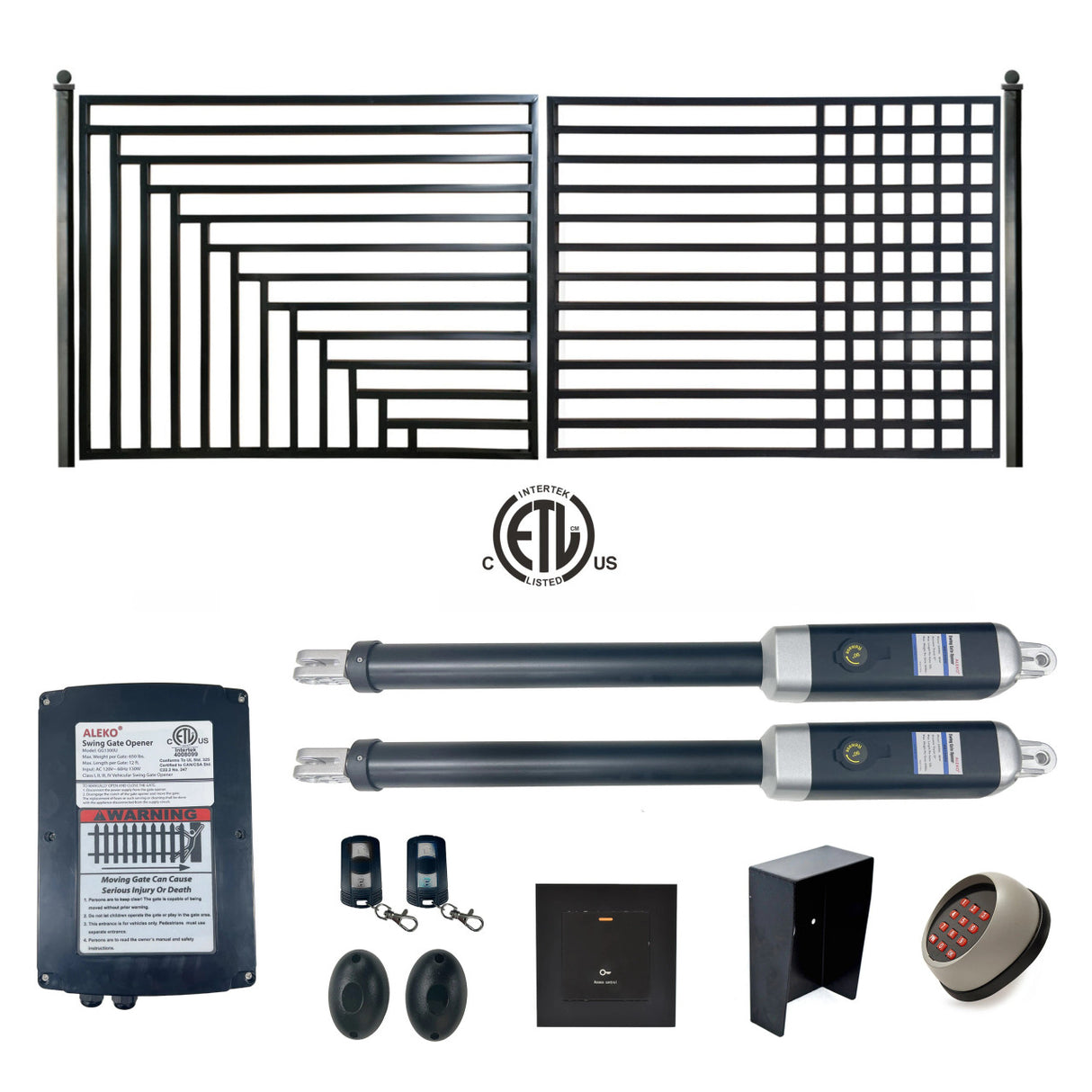 Aleko Automated Steel Dual Swing Driveway Gate and Gate Opener Complete Kit – ETL Listed - Kyiv Style – 12 x 6 Feet