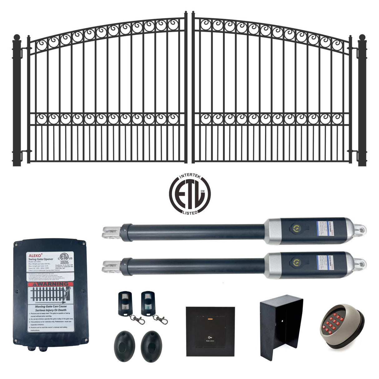 Aleko Automated Steel Dual Swing Driveway Gate and Gate Opener Complete Kit – PARIS Style – 12 x 6 Feet - ETL Listed