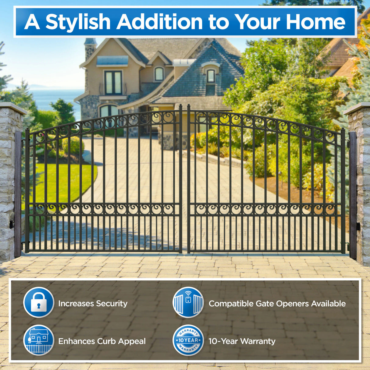Aleko Automated Steel Dual Swing Driveway Gate and Gate Opener Complete Kit – PARIS Style – 12 x 6 Feet - ETL Listed