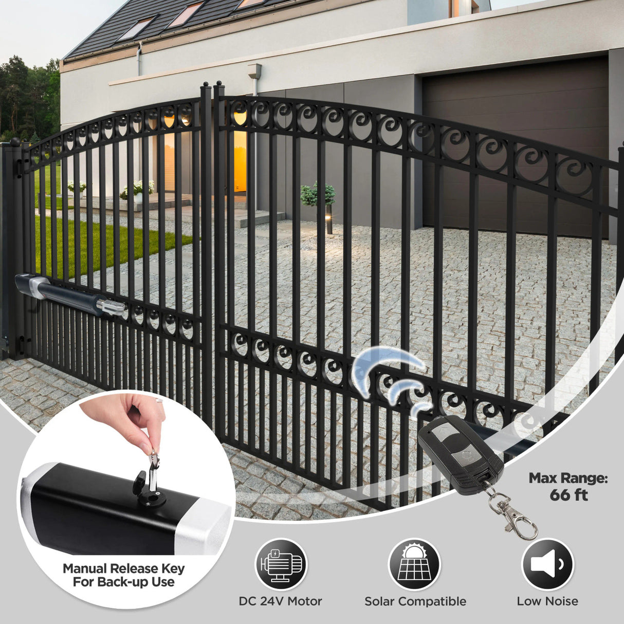 Aleko Automated Steel Dual Swing Driveway Gate and Gate Opener Complete Kit – PARIS Style – 12 x 6 Feet - ETL Listed
