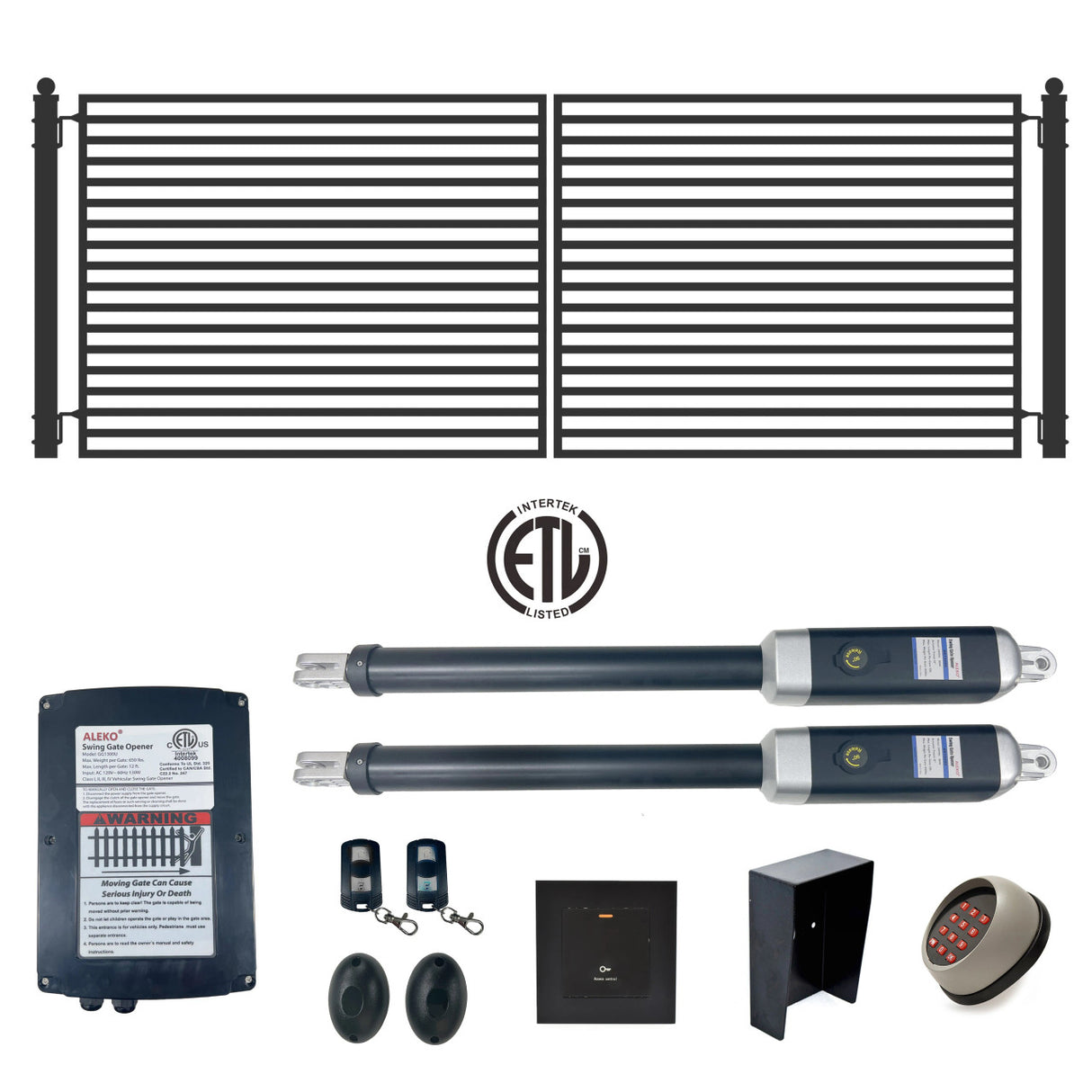 Aleko Automated Steel Dual Swing Driveway Gate and Gate Opener Complete Kit – MILAN Style – 14 x 6 Feet - ETL Listed