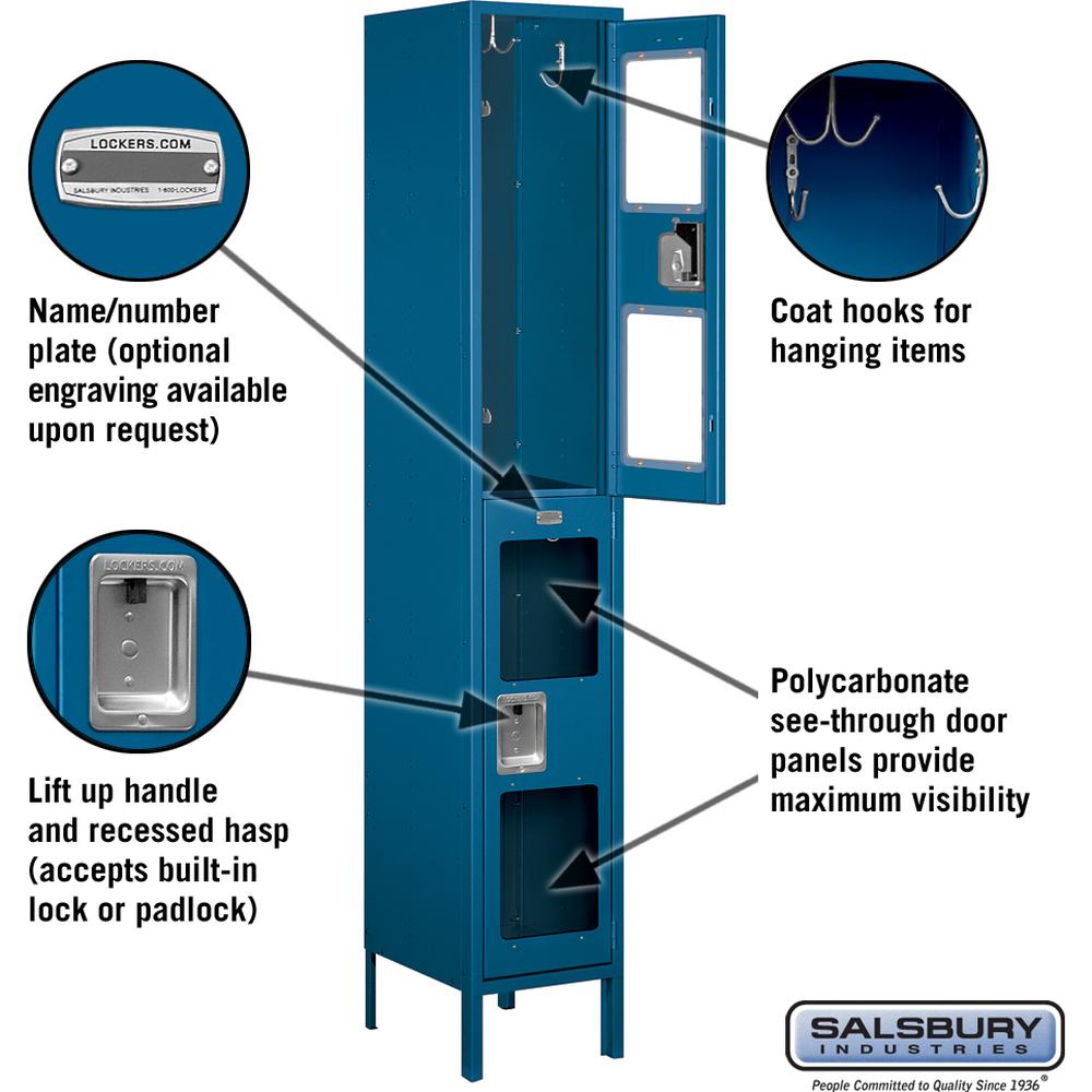 15" Wide Double Tier See-Through Metal Locker - 1 Wide - 6 Feet High - 15" Deep by Salsbury
