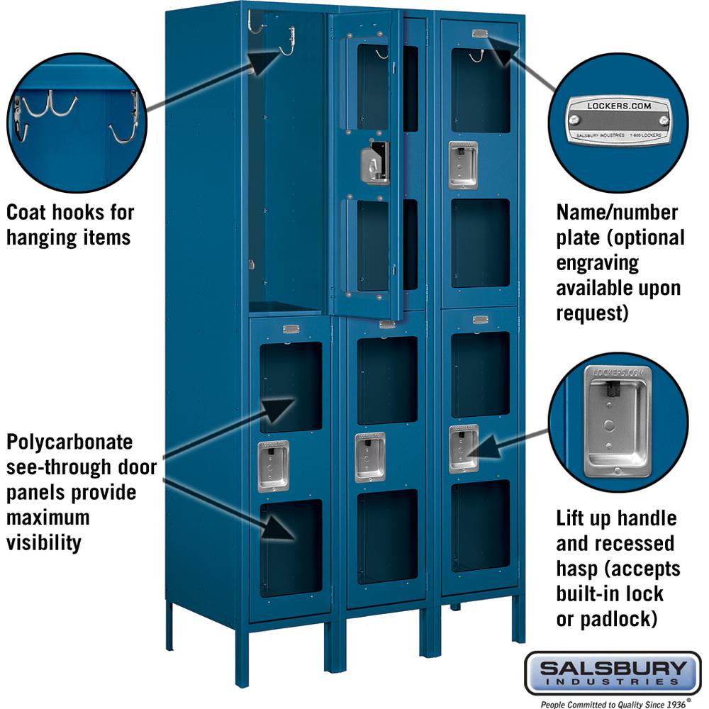 15" Wide Double Tier See-Through Metal Locker - 3 Wide - 6 Feet High - 18" Deep by Salsbury