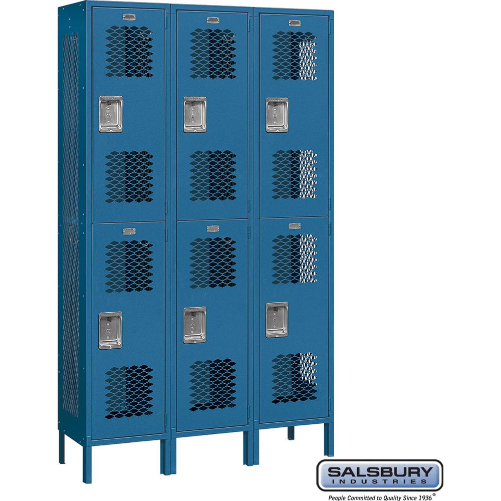15" Wide Double Tier Vented Metal Locker - 3 Wide - 6 Feet High - 15" Deep by Salsbury
