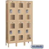 15" Wide Double Tier Vented Metal Locker - 3 Wide - 6 Feet High - 15" Deep by Salsbury