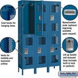 15" Wide Double Tier Vented Metal Locker - 3 Wide - 6 Feet High - 15" Deep by Salsbury