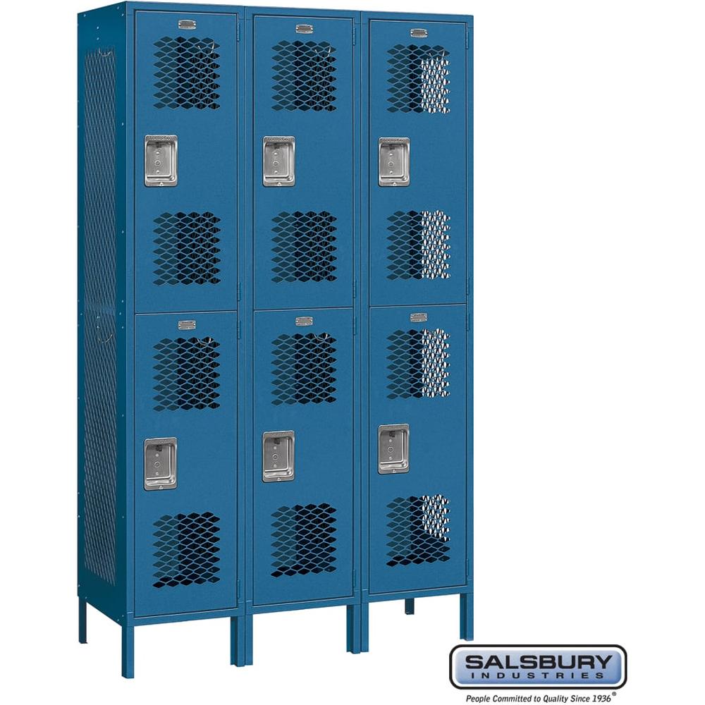 15" Wide Double Tier Vented Metal Locker - 3 Wide - 6 Feet High - 18" Deep by Salsbury