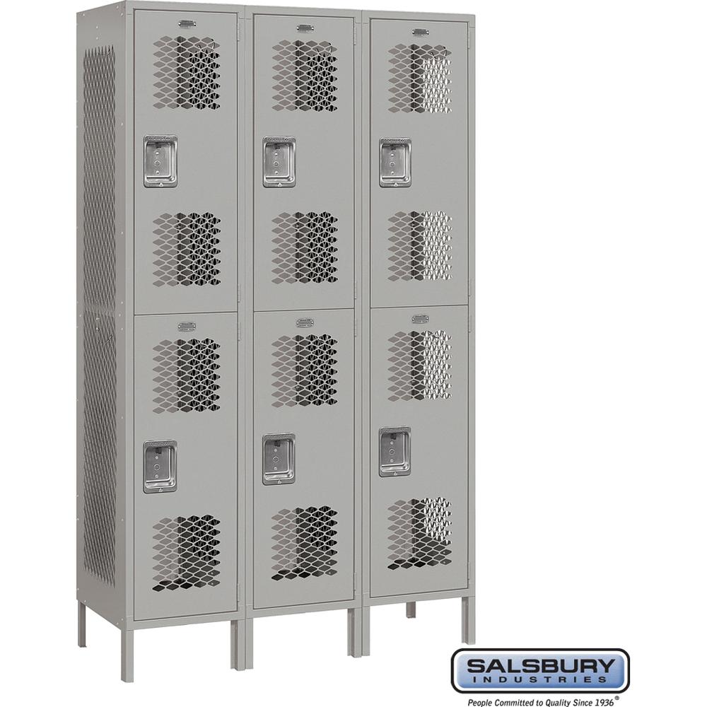 15" Wide Double Tier Vented Metal Locker - 3 Wide - 6 Feet High - 18" Deep by Salsbury