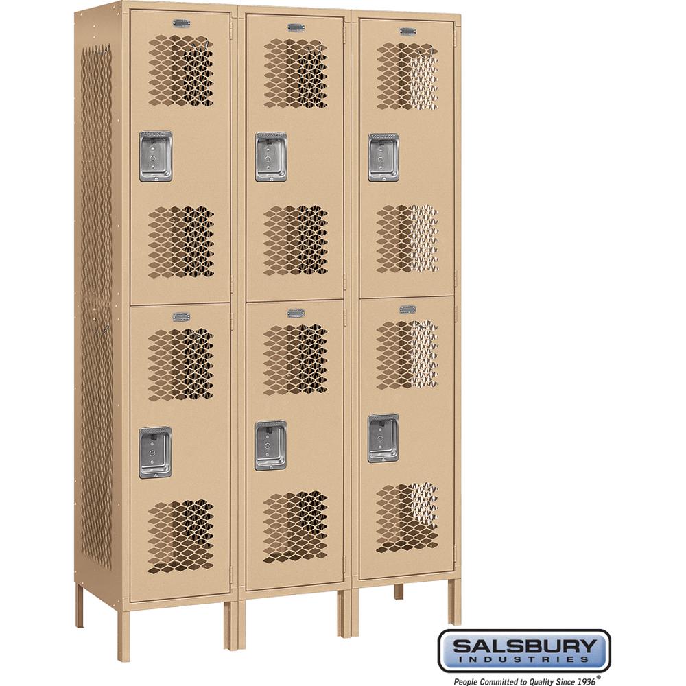 15" Wide Double Tier Vented Metal Locker - 3 Wide - 6 Feet High - 18" Deep by Salsbury