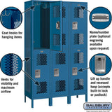 15" Wide Double Tier Vented Metal Locker - 3 Wide - 6 Feet High - 18" Deep by Salsbury
