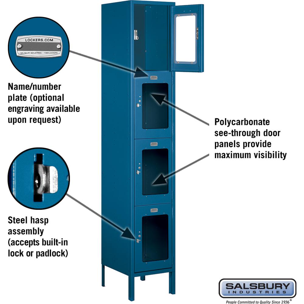 15" Wide Four Tier See-Through Metal Locker - 1 Wide - 6 Feet High - 15" Deep by Salsbury