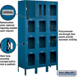 15" Wide Four Tier See-Through Metal Locker - 3 Wide - 6 Feet High - 15" Deep by Salsbury