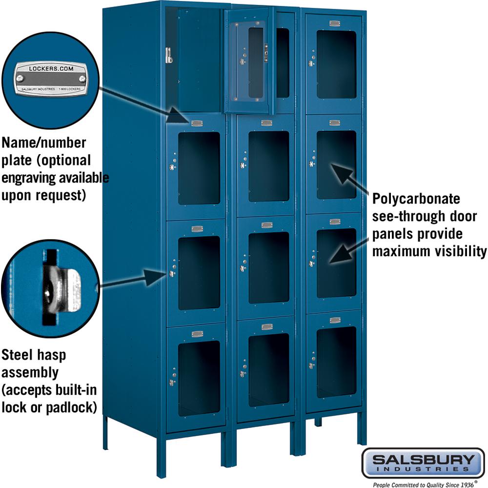 15" Wide Four Tier See-Through Metal Locker - 3 Wide - 6 Feet High - 18" Deep by Salsbury