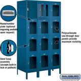 15" Wide Four Tier See-Through Metal Locker - 3 Wide - 6 Feet High - 18" Deep by Salsbury