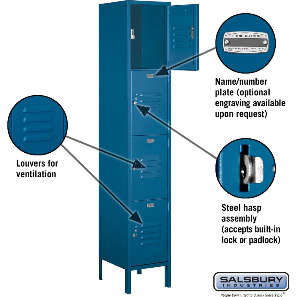 15" Wide Four Tier Standard Metal Locker - 1 Wide - 6 Feet High - 15" Deep by Salsbury