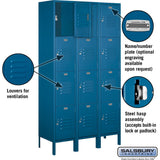 15" Wide Four Tier Standard Metal Locker - 3 Wide - 6 Feet High - 15" Deep by Salsbury