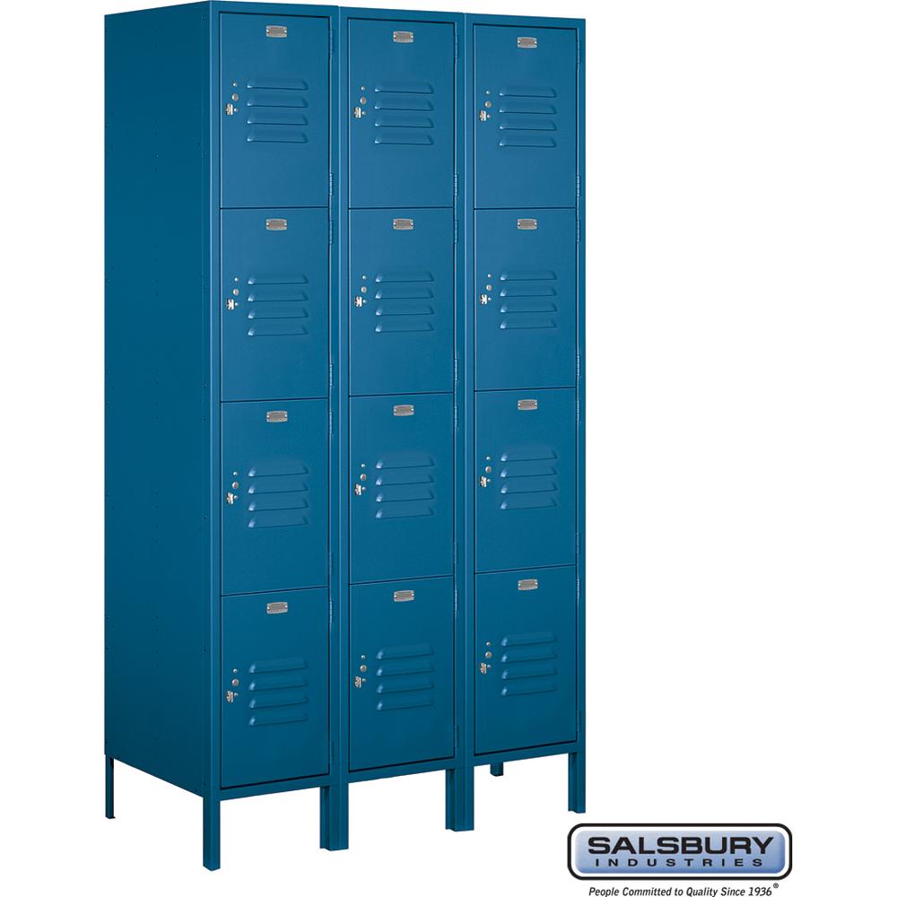 15" Wide Four Tier Standard Metal Locker - 3 Wide - 6 Feet High - 18" Deep by Salsbury