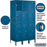 15" Wide Four Tier Standard Metal Locker - 3 Wide - 6 Feet High - 18" Deep by Salsbury
