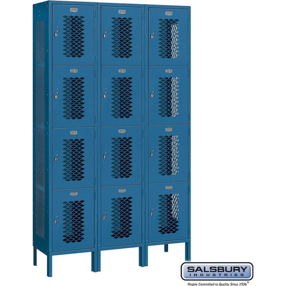 15" Wide Four Tier Vented Metal Locker - 3 Wide - 6 Feet High - 15" Deep by Salsbury
