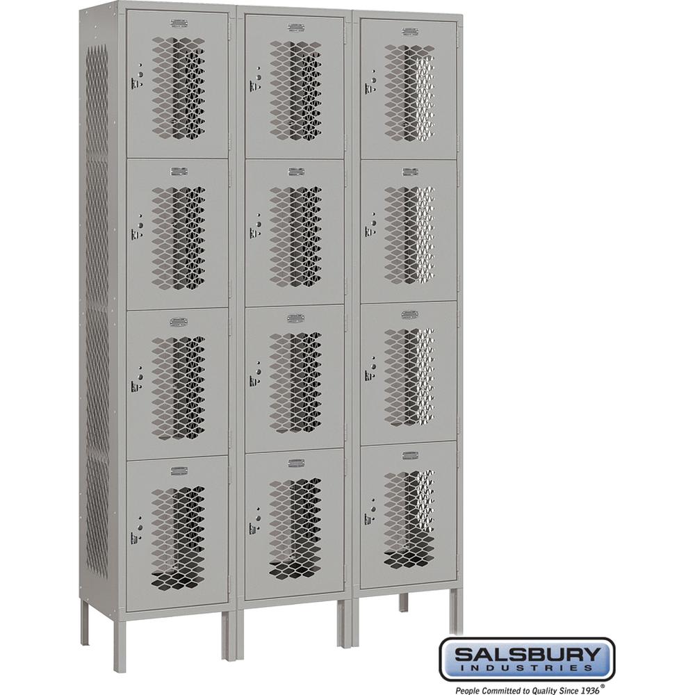 15" Wide Four Tier Vented Metal Locker - 3 Wide - 6 Feet High - 15" Deep by Salsbury
