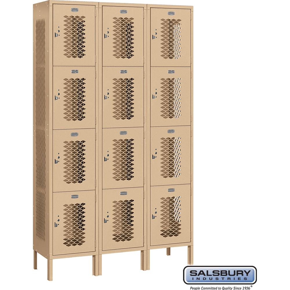 15" Wide Four Tier Vented Metal Locker - 3 Wide - 6 Feet High - 15" Deep by Salsbury