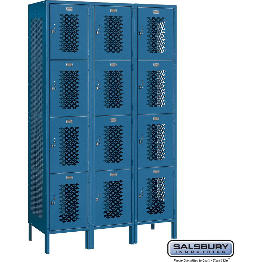 15" Wide Four Tier Vented Metal Locker - 3 Wide - 6 Feet High - 18" Deep by Salsbury