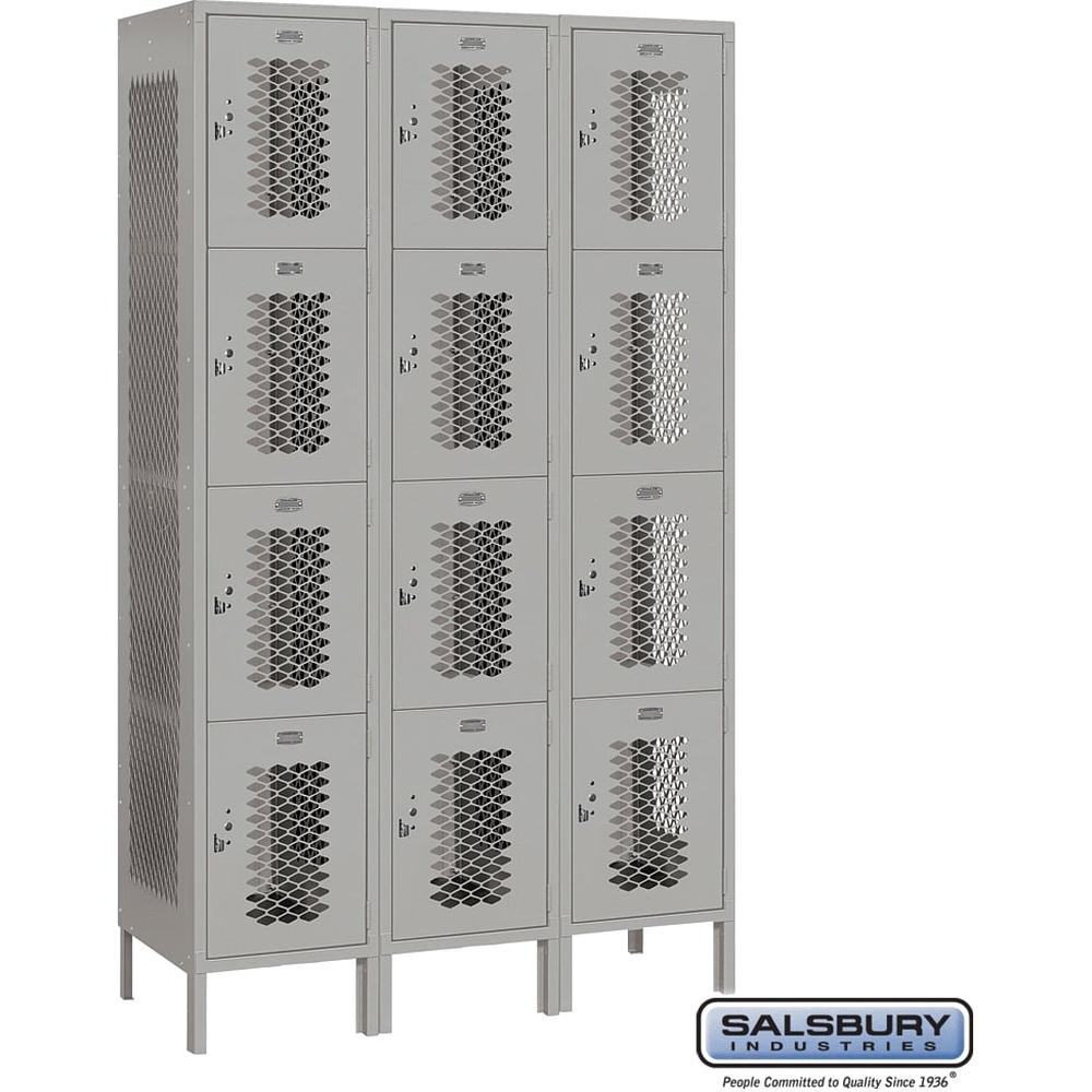 15" Wide Four Tier Vented Metal Locker - 3 Wide - 6 Feet High - 18" Deep by Salsbury