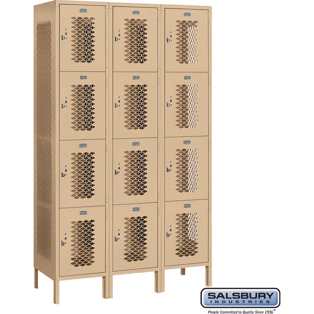 15" Wide Four Tier Vented Metal Locker - 3 Wide - 6 Feet High - 18" Deep by Salsbury